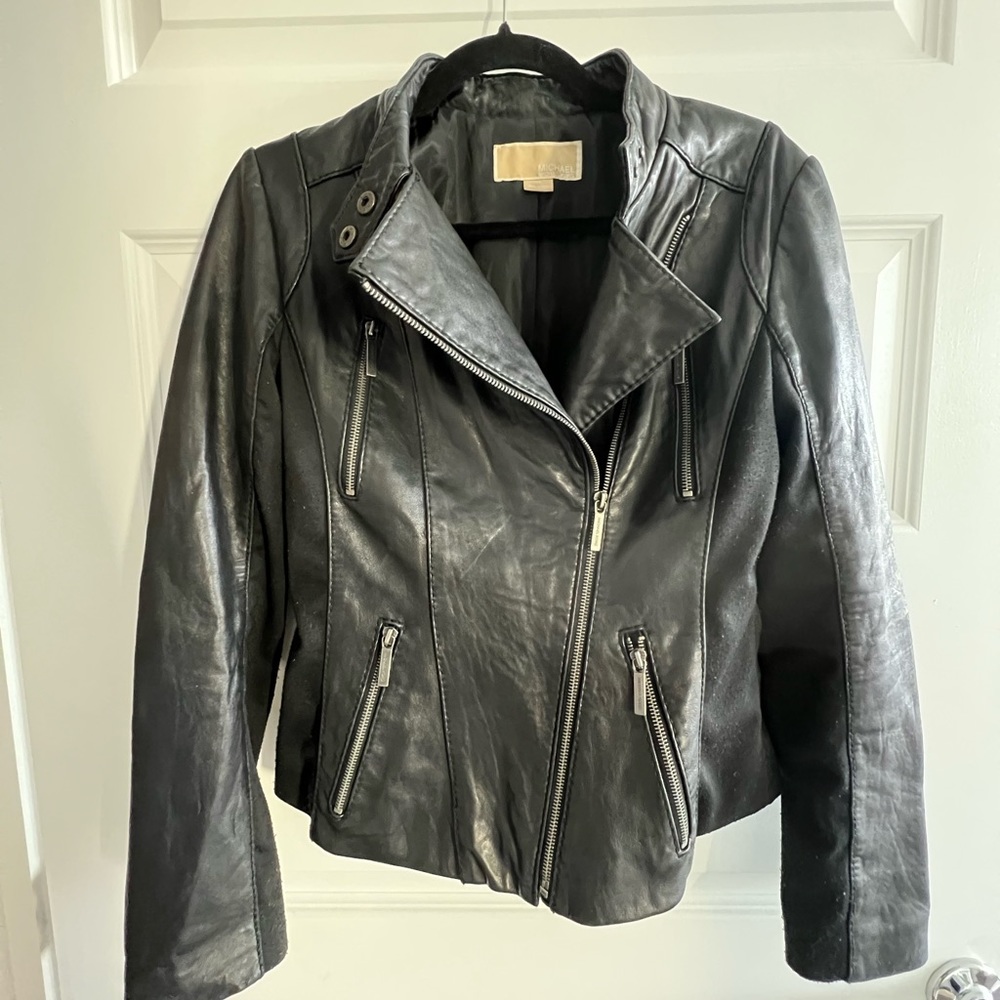 Michael Kors Designer Vintage Black Leather Motorcycle Jacket Small